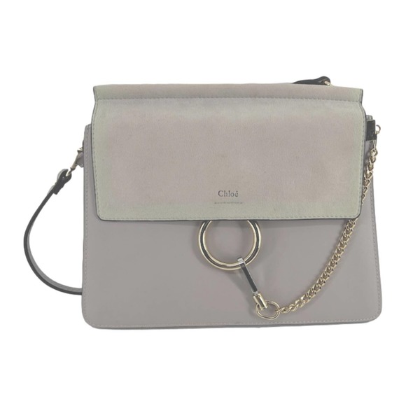 Chloe Handbags - Chloe Faye Light Gray Calfskin Leather Suede Ring Loop Chain Shoulder Bag EUC